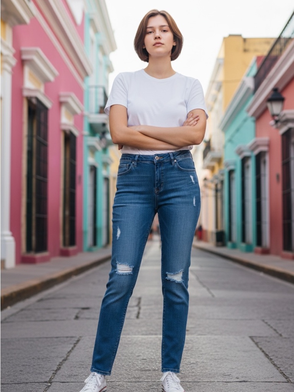 INC - Boyfriend Jeans Classic High-Rise Distressed Women’s Jeans - Blue